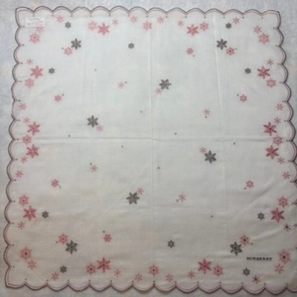 BURBERRY Scarf Handkerchief Snowflake Cotton White 19.5in Rhinestone